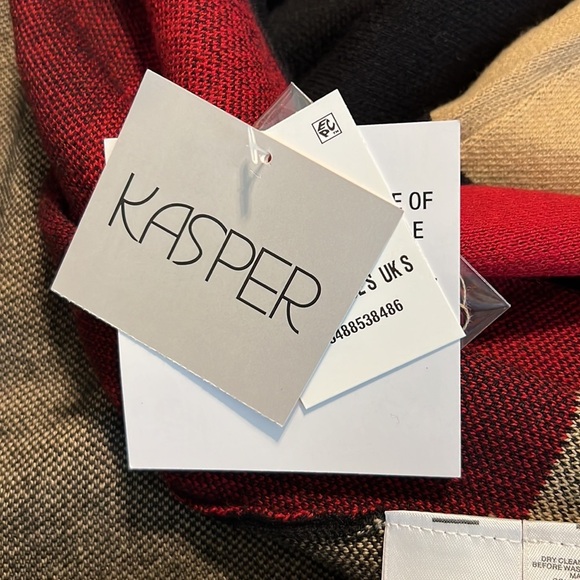 KASPER small womens knit cardigan black red tan 3/4 sleeve multicolor block NWT - Picture 7 of 11